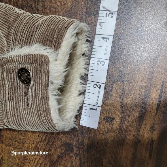 Vtg B Moss Corduroy Zip Barn Coat L Faux Fur Dark Beige Clay Brown Y2K - Picture 10 of 11